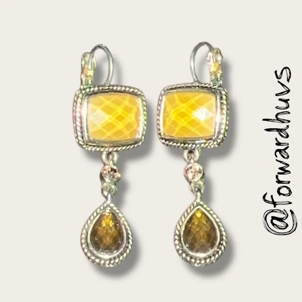Bundle Sale 3 for $15 | Silver Tone Dangle Earrings – Yellow Faceted Stones